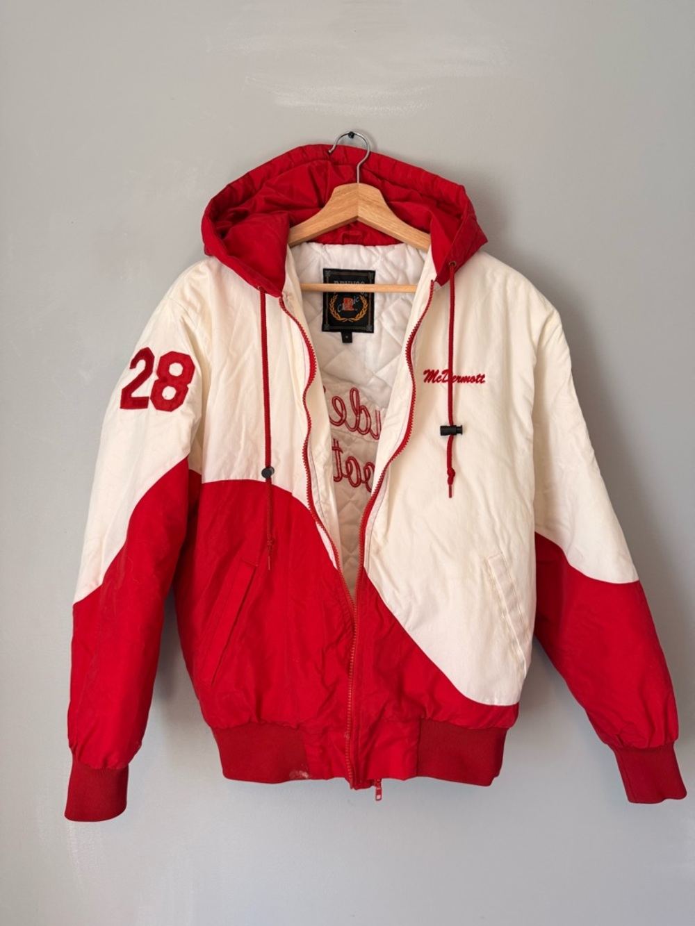 McDermott Red & White Hooded Bomber Jacket souderton high school